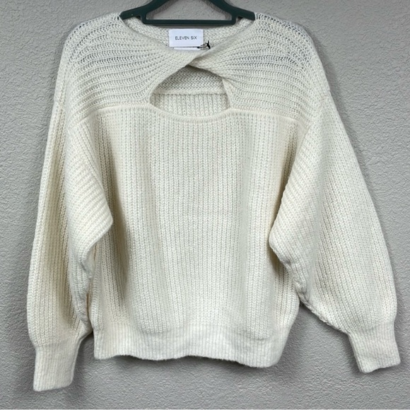 New Eleven Six Emma Twist Keyhole Cut Out Knit Sweater Alpaca Wool Cream M L - Picture 9 of 9